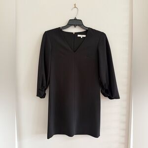 Tibi Black Mini V-Neck Shift Dress 3/4 Sleeves